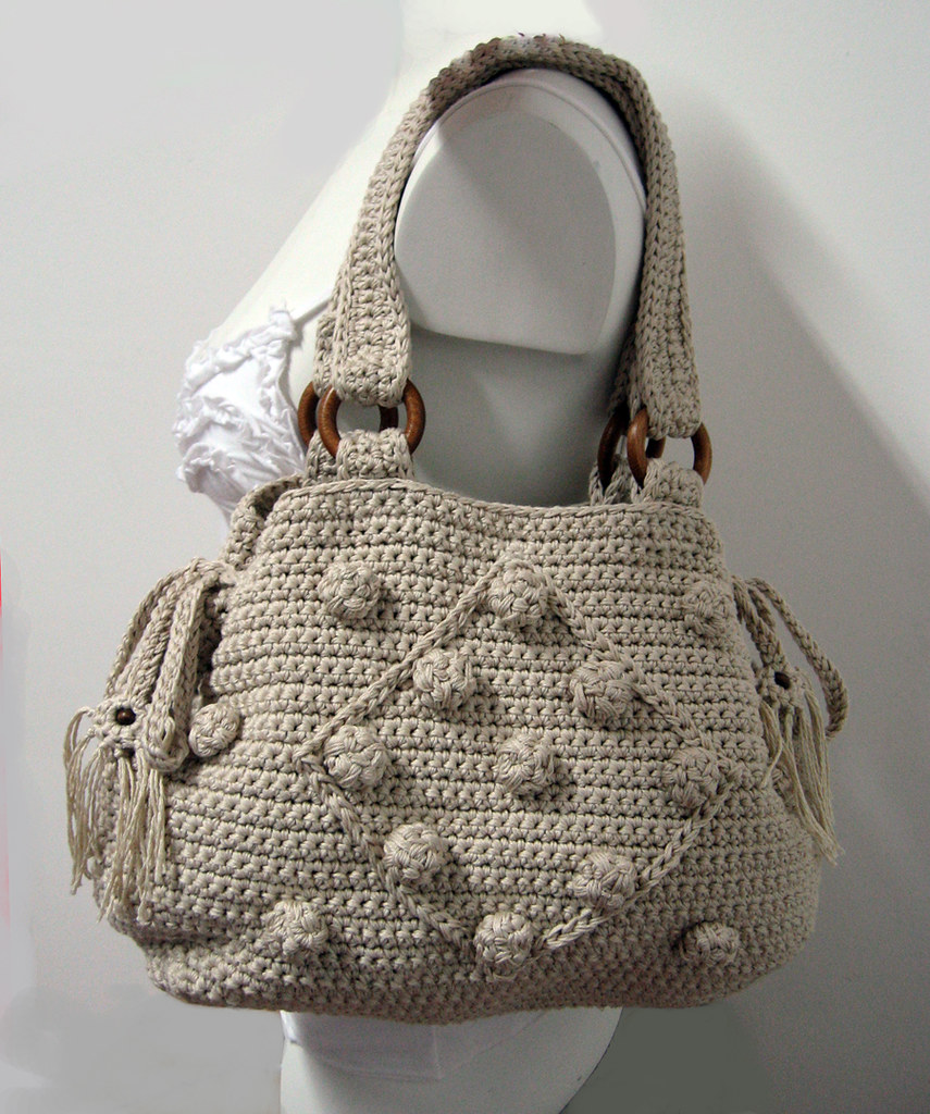 Borsa in cotone color corda uncinetto