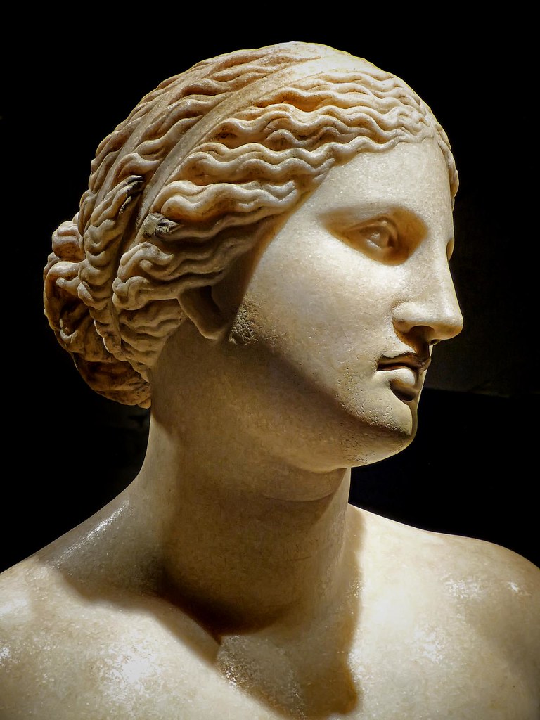 Bust of Aphrodite Roman copy of 360 BCE Greek original by Praxiteles found in the river Tiber in Rome