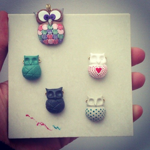 I'm fooling around a lot lately. Soon to be owl necklaces. And bonus these are so easy I made pictures for a tutorial (not ready yet)