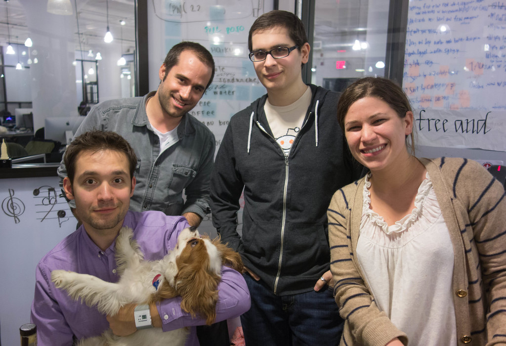 the team at the reddit NYC office + a bonus dog