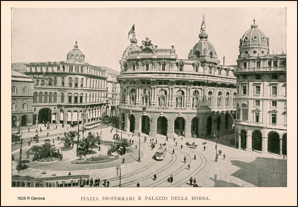 Genova Piazza De-Ferrari e Palazzo della Borsa ~ 1900.