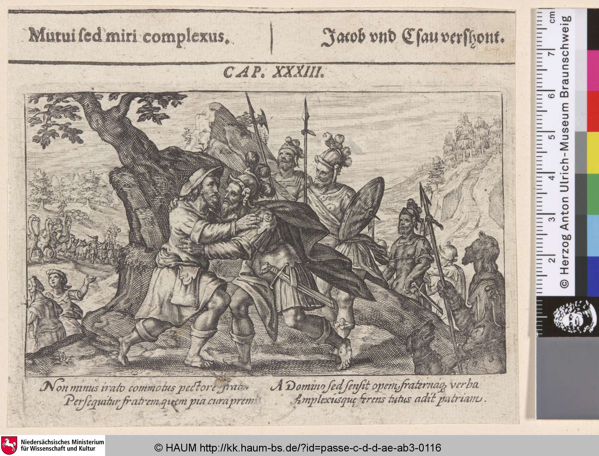 Mutui sed miri complexus; Jacob und Esau vershont [Jakobs Versöhnung mit Esau; The encounter of Esau and Jacob; Rencontre d'Esäu et Jacob]