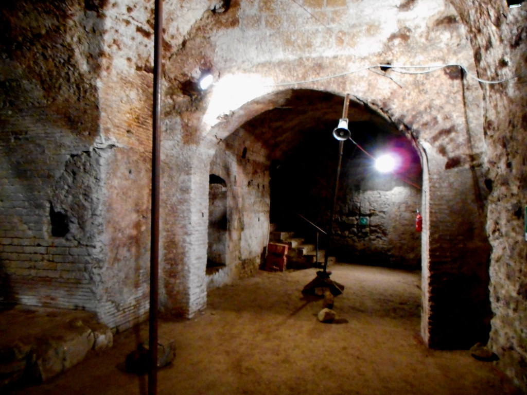 Pillars and arcades of the roman aqueduct (1st century BC-1st century AD: Augustan and Flavian age) at Via Arena Sanità n° 5 in Naples
