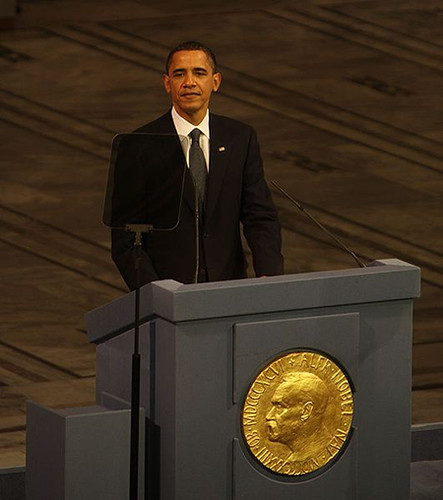 Barack Obama, pictured during the Nobel Peace Prize speech