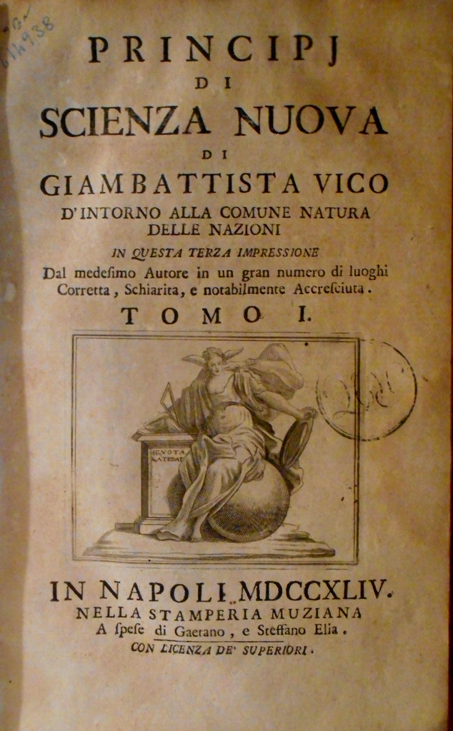 'Principj di Scienza Nuova' by Giambattista Vico, Naples 1744 - Exhibition 'Giambattista Vico si racconta...' up to June 9, 2018 at National Library of Naples